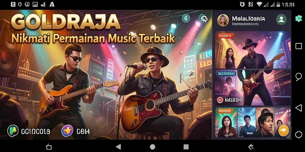 Tampilan gameplay seru dari GOLDRAJA dengan berbagai lagu.
