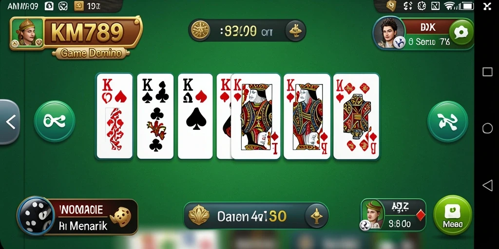 Screenshot utama KM789 menampilkan gameplay domino yang seru dan interaktif.