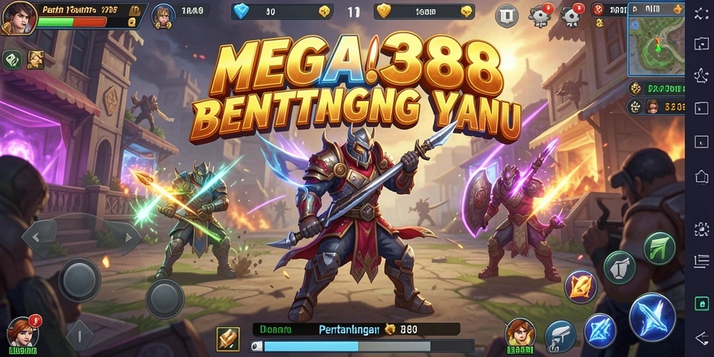 Screenshot gameplay MEGA388 menampilkan strategi pertahanan menara yang intens.