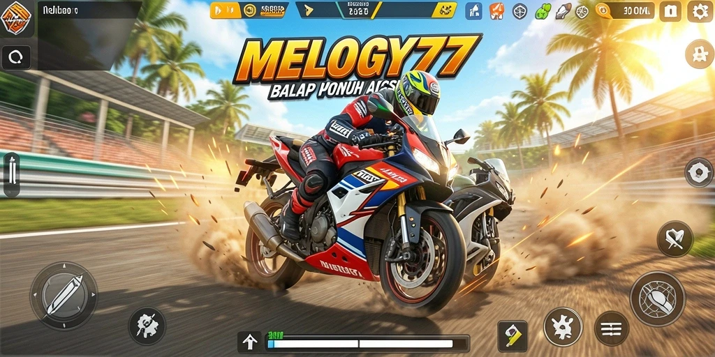 Tampilan gameplay seru dari balapan motor di MELODY77.