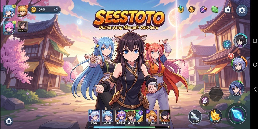 Tangkapan layar permainan SESETOTO yang menunjukkan aksi anime yang mendebarkan.