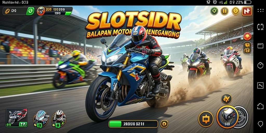 Gameplay SLOTSIDR menunjukkan balapan motor yang mendebarkan dan penuh adrenalin.