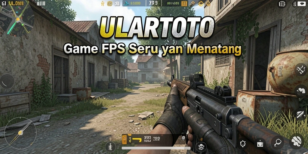 Tangkapan layar ULARTOTO menampilkan aksi pertempuran intens dari sudut pandang FPS.